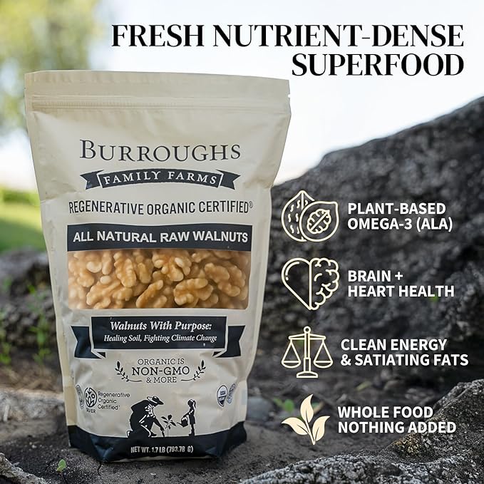 Organic Raw Walnuts Halves & Pieces ??Unpasteurized, Regeneratively Grown in California ??Whole, Fresh, Unsalted ??Plant-Based Omega-3s