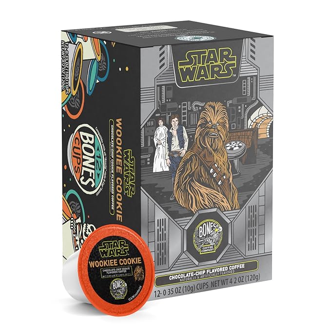 Bones Coffee Company Star Wars Wookiee Cookie, Chocolate Chip Cookie Flavored Coffee Pods, Low Acid Medium Roast Single-Serve Bones Cups For 1.0 & 2.0 Capsule Brewers Coffee Maker, 12 Count