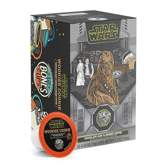 Bones Coffee Company Star Wars Wookiee Cookie, Chocolate Chip Cookie Flavored Coffee Pods, Low Acid Medium Roast Single-Serve Bones Cups For 1.0 & 2.0 Capsule Brewers Coffee Maker, 12 Count