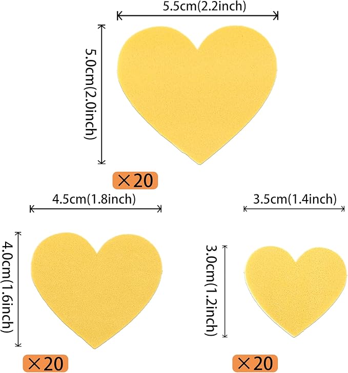 60 Pack Edible Heart Cake Topper Love Heart Cupcake Picks Water Paper Valentine's Day Theme Cake Decorations for Wedding Engagement Bridal Shower Birthday Party Supplies Yellow