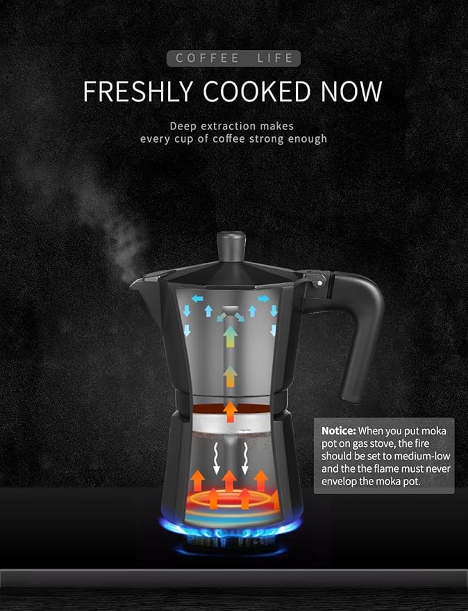 Yabano Stovetop Espresso Maker, 6 Cups Moka Coffee Pot Italian Espresso for Gas or Electric Ceramic Stovetop, Italian Coffee maker for Cappuccino or Latte