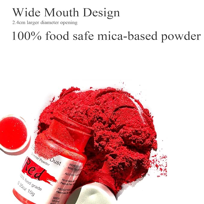 Red Luster Dust Edible for Cake Decorating ??0.35oz Colaele Gold Shimmering Edible Glitter Dust for Chocolates, Metallic Food Coloring Powder for Edible Glitter for Drinks Cocktails, No Gluten,Vegan
