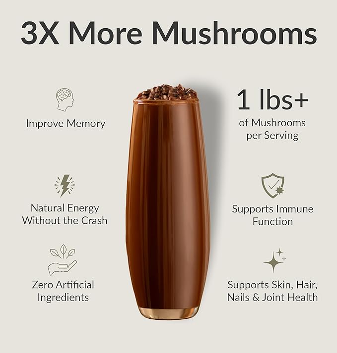 BIOptimizers Mushroom Coffee Alternative ??Chocolate Drink ??Lion?™s Mane, Chaga, Reishi + Collagen Peptides for Focus, Energy & Gut Health ??Adaptogenic Mushrooms & MCT Powder ??30 Servings