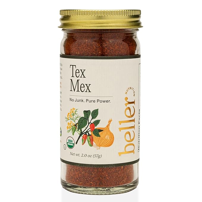 Beller Nutrition Tex Mex Organic Ancho Chili Powder Spice Blend Seasoning | 2 oz | Mexican Seasoning with Ground Ancho Powder, Paprika, Cumin, Ceylon Cinamon & More | Use as Taco Seasoning & Rib Rub