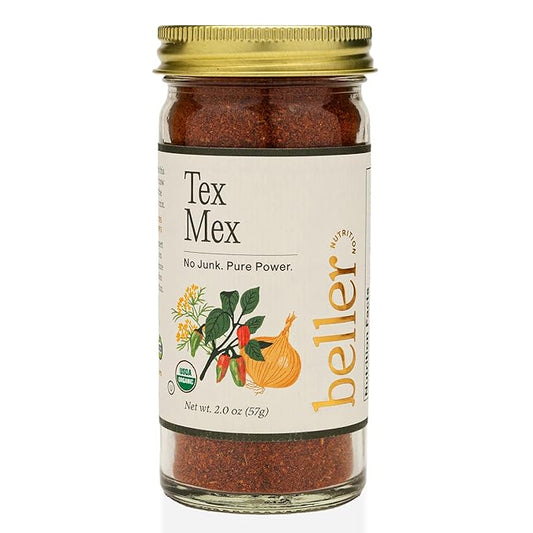 Beller Nutrition Tex Mex Organic Ancho Chili Powder Spice Blend Seasoning | 2 oz | Mexican Seasoning with Ground Ancho Powder, Paprika, Cumin, Ceylon Cinamon & More | Use as Taco Seasoning & Rib Rub
