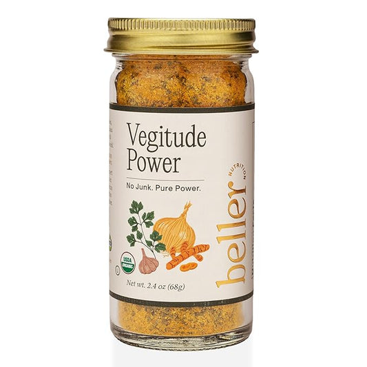Beller Nutrition Vegitude Power | 1.4 oz | Organic Onion Powder & Garlic Powder No Salt Seasoning Spice Blend with Tumeric & Parsley | All-In-One Seasonings and Spices for Cooking Complete Seasoning