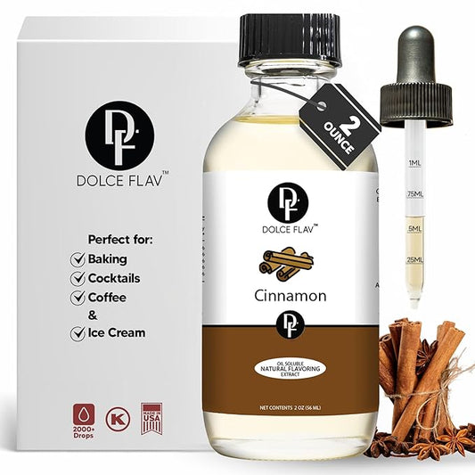 Dolce Flav Natural Cinnamon Extract Oil 2 oz ??Kosher, Sugar-Free, Concentrated Spice Flavor for Candy, Chocolates & Desserts, Includes Measured Dropper
