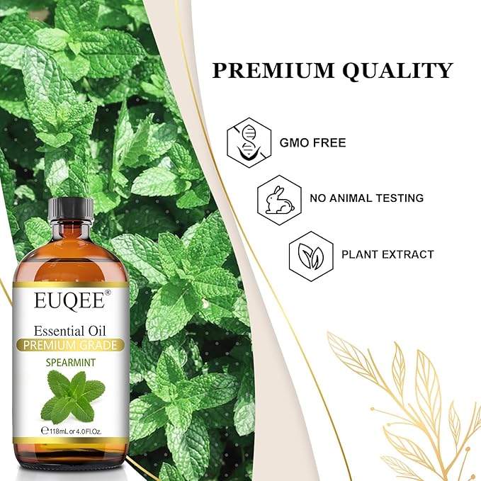 Spearmint Essential Oil Premium Grade Spearmint Oil Essential Oil with Glass Dropper, Great for Humidifier, Candle Making, Diffusers (118mL/4oz)