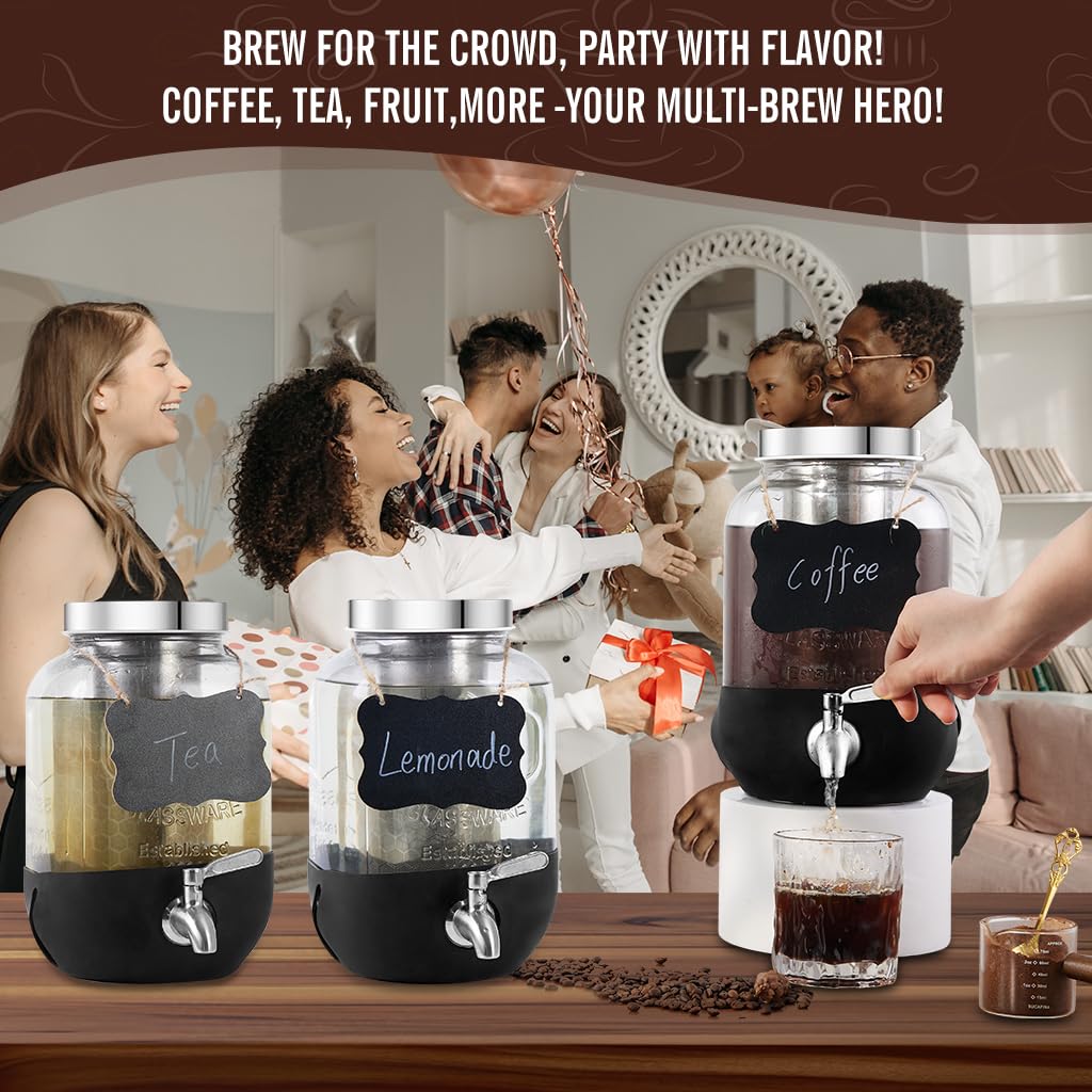 Cold Brew Coffee Maker, 1 Gallon Iced Coffee Maker With Stainless Steel Filter, Heavy Duty Glass