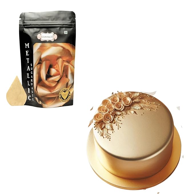Confect Metallic Champagne Gold Fondant | Christmas Fondant | Edible Fondant | Chefs Choice Fondant for Cake Decorating | Fondant for Cake | Vegan, Gluten-Free, Nut-Free, Palm Oil-Free – 8.8 Oz
