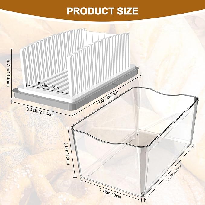 Upgrade Bread Slicer for Homemade Bread with Bread Box, Bread Slicing Guide Adjustable Width, Foldable and Compact Cutting Guide with Crumb Tray, Suitability for Homemade Bread, Bagels,Cakes