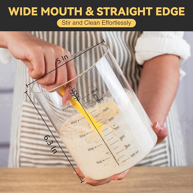 rorecay 50oz Sourdough Starter Kit with Time Keeper, High Borosilicate Glass Sourdough Starter Jar, Wide Mouth Sour Dough Crock with Lid & Spatula & Recipe for Beginners and Professional Bakers