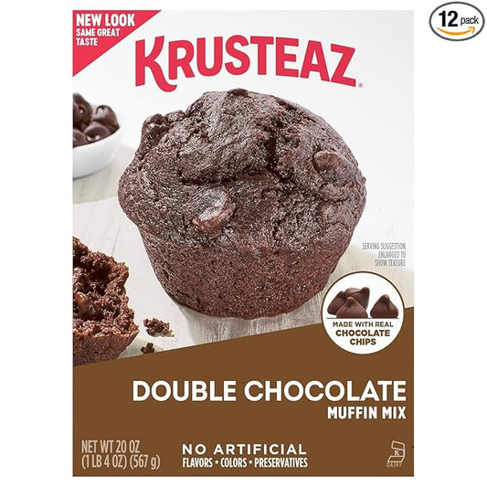Krusteaz Muffin Mix, Double Chocolate Muffin Mix, Made with Real Chocolate Chips & No Artificial Flavors, Colors or Preservatives, 20 Ounce Box (Pack of 12)