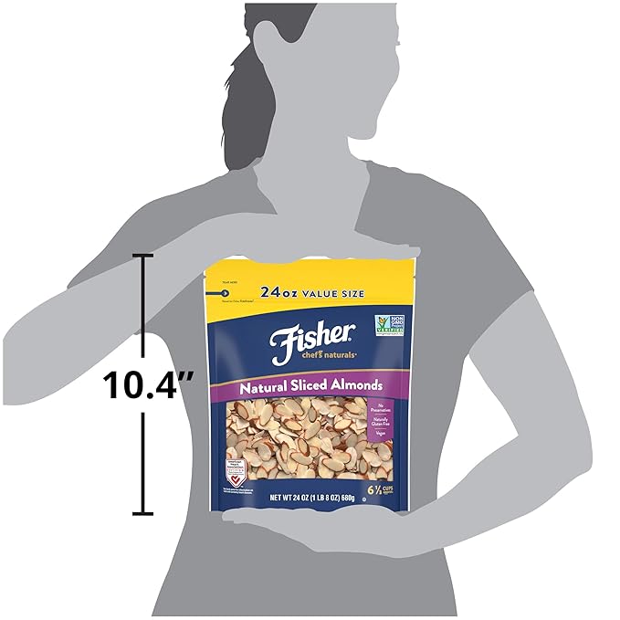 Fisher Chef's Naturals Unsalted Sliced Almonds 24oz (Pack of 2), Raw Nuts Perfect for Cooking, Baking & Snacking, Vegan Protein, Keto Snack, Gluten Free
