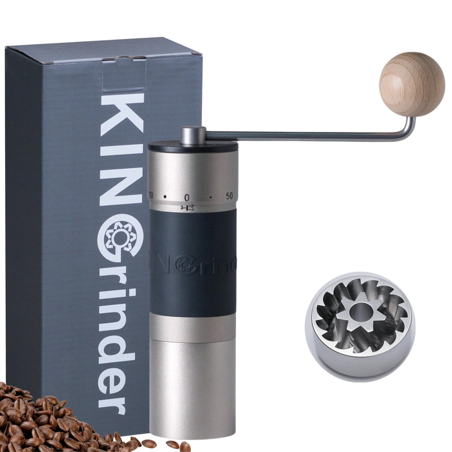 【Sliver】KINGrinder K6 Manual Coffee Grinder Straight Handle Stainless Burr