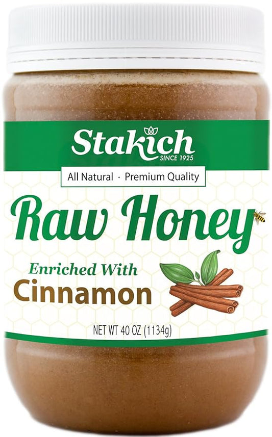 Stakich Cinnamon Enriched Raw Honey - Pure, Unprocessed, Unheated - 40 Ounce