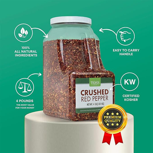 TOSS Crushed Red Pepper Flakes, Red Chili Bulk Spice 4 LB Container, Hot Pepper Flakes For Pizza Seasoning, Great for Chowder, Seafood, Pasta Seasonings and Spices for Cooking