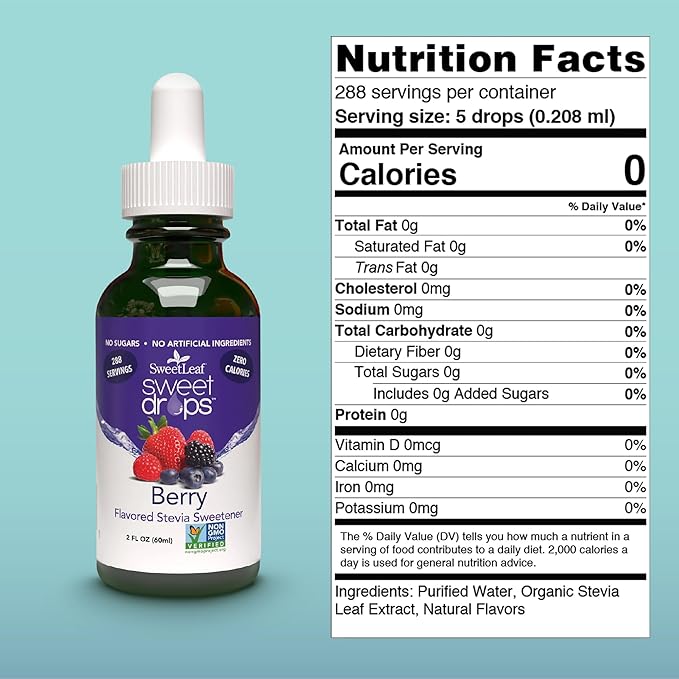 SweetLeaf Stevia Sweet Drops Berry - Liquid Stevia Drops Sweetener, Zero Calorie, Non-GMO Flavored Stevia Liquid Sugar Substitute for Sugar-Free Sodas, Mixed Drinks, Iced Tea, 2 Fl Oz (Pack of 2)