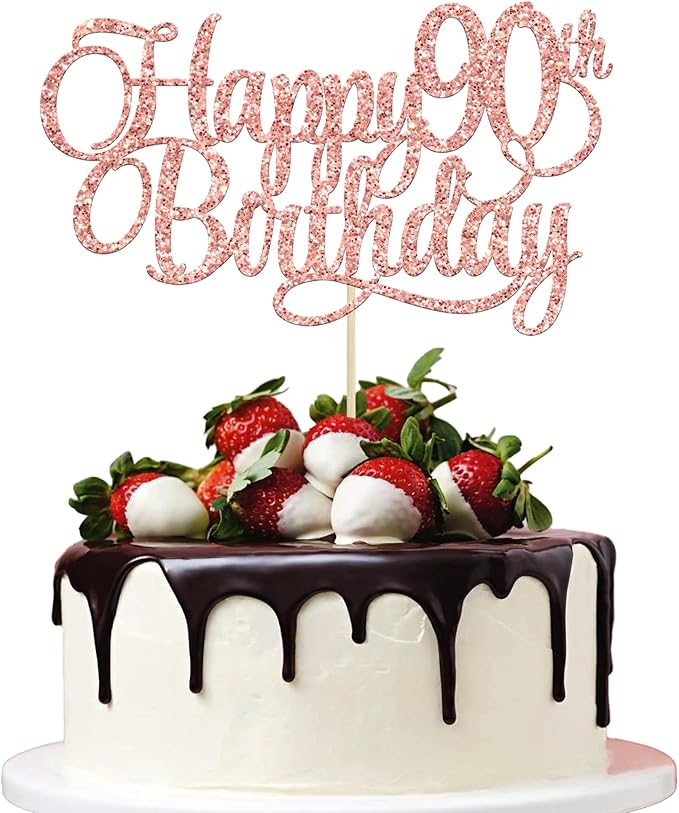 1 Pack Happy 90th Birthday Cake Topper Rose Gold Glitter Number 90 Ninety Years Old Birthday Cake Pick Decoration For 90th Birthday Celebrating Anniversary Party Supplies
