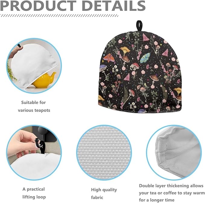 Mushroom Teapot Cozy Butterfly Tea Cozy for Teapot Insulated Tea Cozies Tea Pot Cover Dust Home Kitchen Decorative Teapot Protector for Women