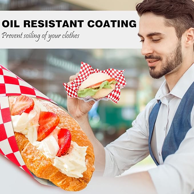 Sieral 5000 Sheets Sandwich Wrap Sheet 12 x 12 Inch Wax Paper Bulk Fast Food Basket Liners Disposable Parchment Paper Grease Resistant for Party Restaurant Wrapping(Red, White)
