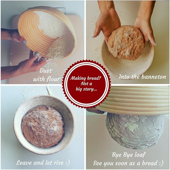 Bread Story Round Banneton Bread Proofing Basket Set ??Handmade Rattan Brotform Dough Bowl with Cloth Liner, Sourdough Tools & Baking Supplies for Home Bakers ??Baking Kit, 10 Inch