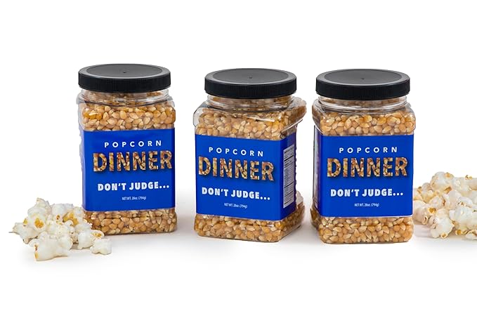 Movie Night Popcorn Kernel Jars - Wabash Valley Farms "Dinner" Popcorn Kernels, Movie Night Supplies, Gifts for Couples, Extra Large White Popcorn Kernels for Popping (28 oz)
