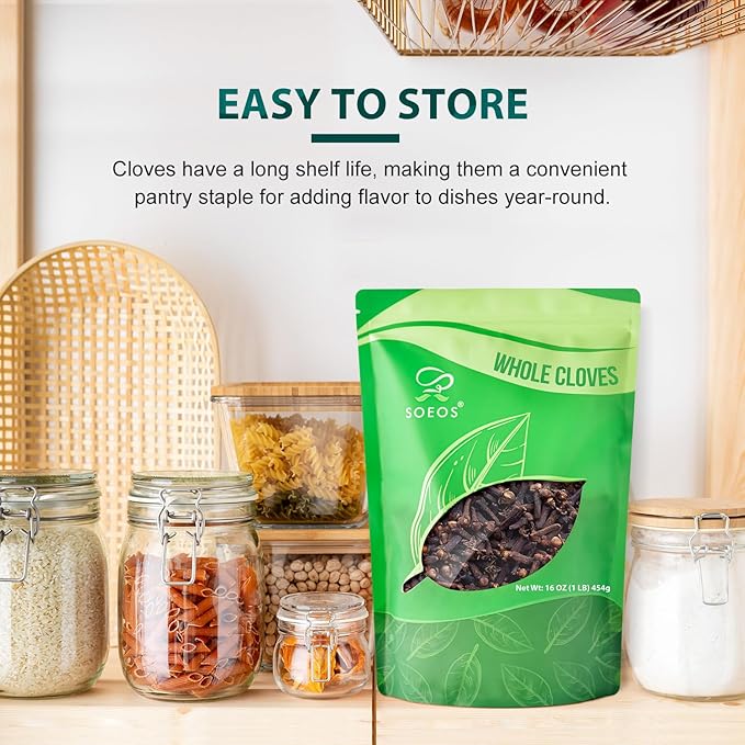 Soeos Whole Cloves 16 Ounce Bulk, Premium Quality Fresh Hand Picked Cloves Whole, Great for Foods and Tea, Clove Pomander Balls & Potpourri, Gluten Free, Non GMO, Kosher