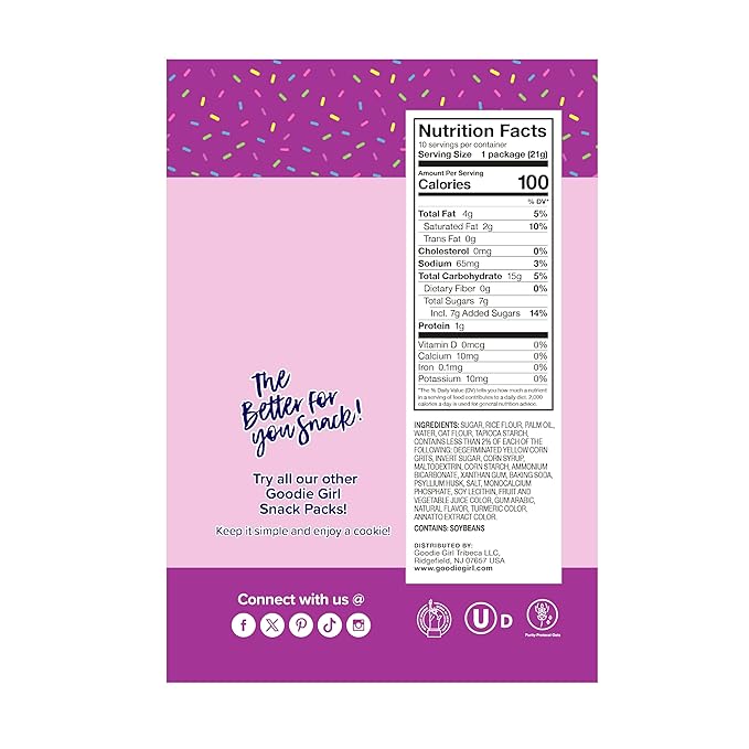 Goodie Girl Mini Confetti Sugar Cookies – Peanut Free, Gluten Free, No Artificial Ingredients – 100 Calories Each - 10 Individually Wrapped Packs