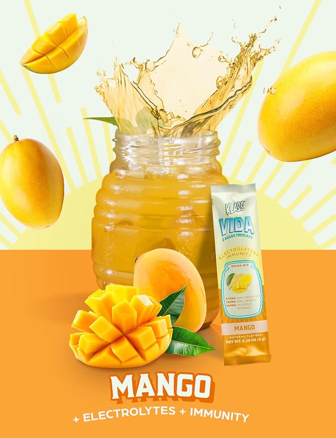 Hydration + Immunity Electrolyte Drink Mix ??Mango Agua Fresca Flavor | Sugar-Free Powder with Wellmune®, Acerola, Coconut Water & Minerals | 15 Single-Serve Stick Packs, Natural Flavor