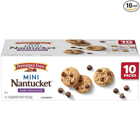 Pepperidge Farm Nantucket Mini Dark Chocolate Chip Cookies, 1 Oz Snack Packs, 10 Pk