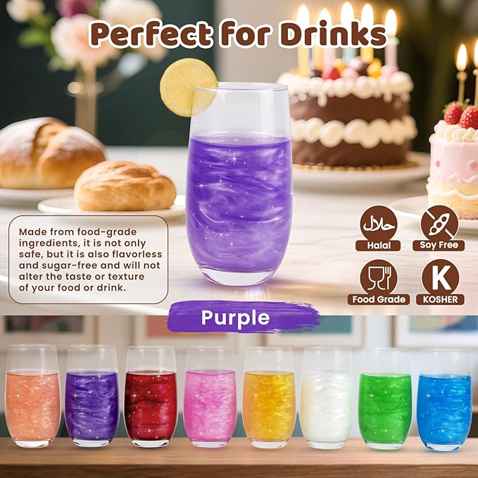 Purple Edible Glitter Spray, 5g Edible Purple Glitter for Cocktails, Cake Decorating, Drinks, Shimmer Luster Dust for Baking, Cookie, Chocolate, Strawberry, lcing