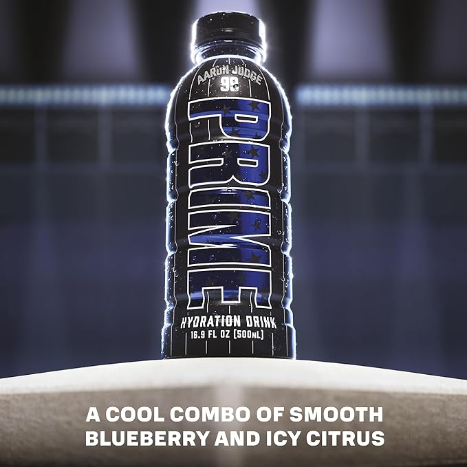 PRIME Hydration Aaron Judge, Sports Drinks, Electrolyte Enhanced for Replenishing Fluids, 250mg BCAAs, B Vitamins, Antioxidants, Low Sugar, 16.9 Fl Oz, 12 Pack