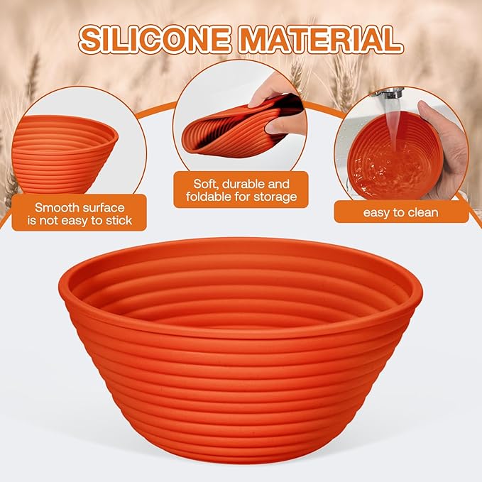 Silicone Banneton, Sourdough Bread Baskets (Set of 6, 5 Inch), Round Proofing Bread Bowls with Starter Kit, Bread Making Baking Supplies