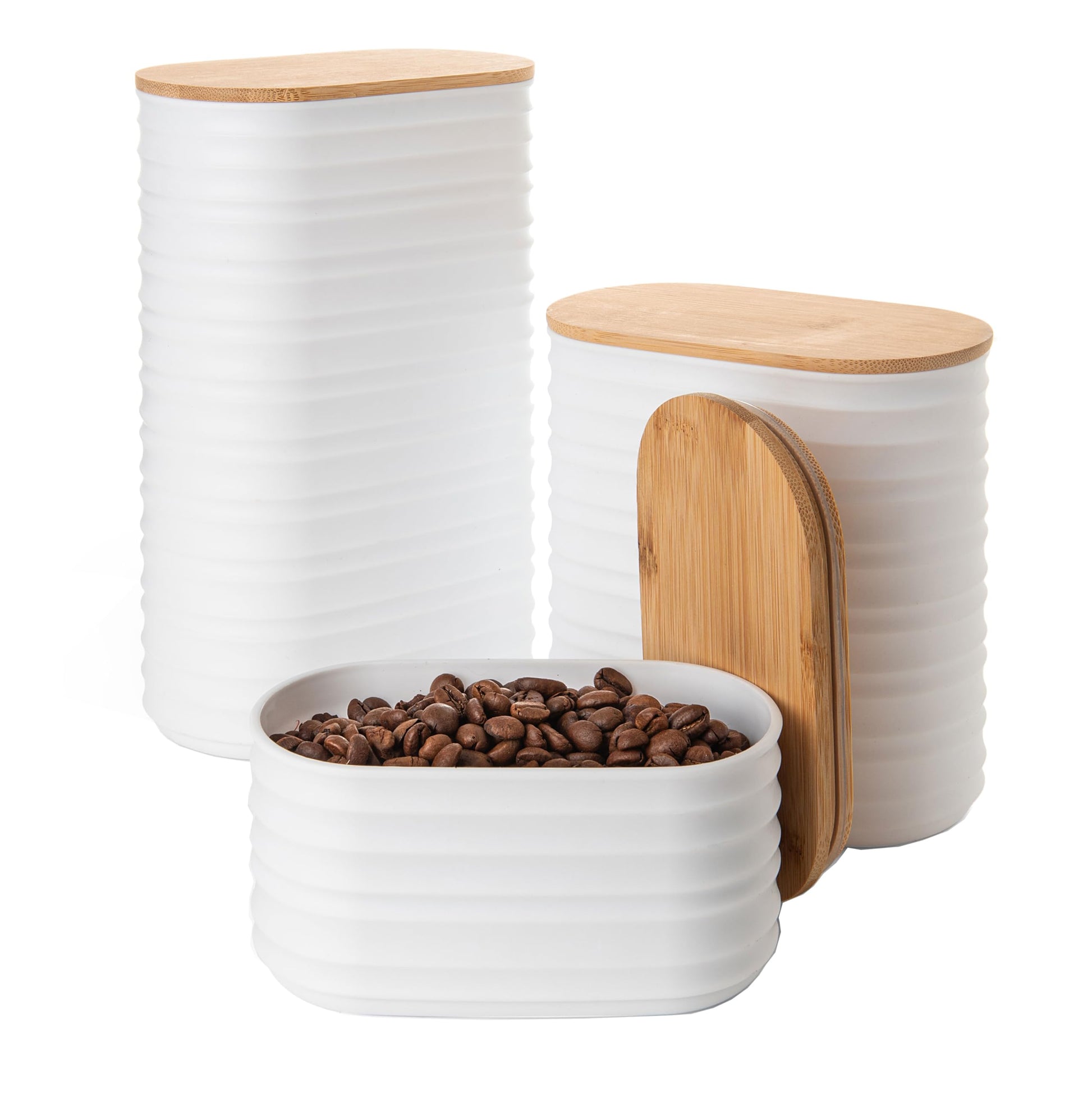 Mixpresso 3 Pcs White Canisters Sets for the Kitchen, Coffee Containers