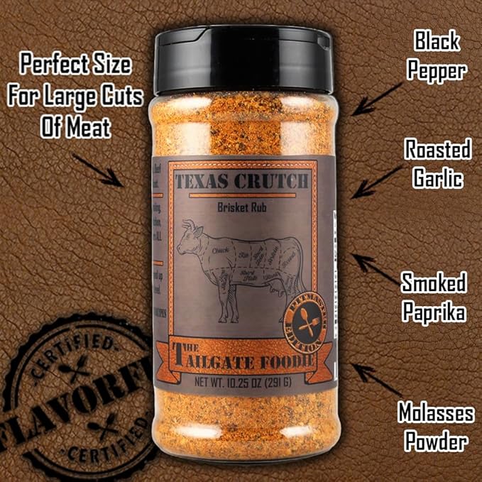 The Tailgate Foodie: Texas Crutch Brisket Rub - Smoking Rub for Brisket - Great for Brisket, Steak, Burgers - Meat Seasoning and Dry Rub - Large Shaker Bottle