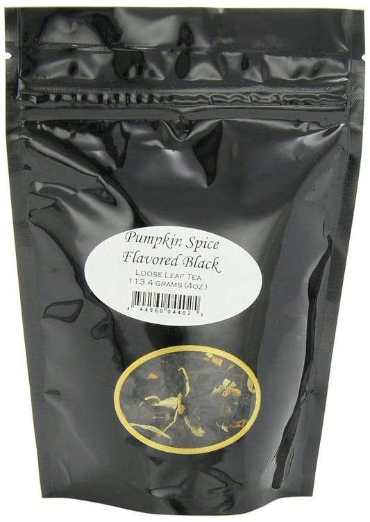 Pumpkin Spice Flavored Loose Leaf Black Tea Pouches - 4oz | Rooibos and Black Tea Blend | Natural Pumpkin and Cinnamon Notes | Cozy Autumn Tea | Small Batch | Fall Spiced Tea for Hot or Iced Use