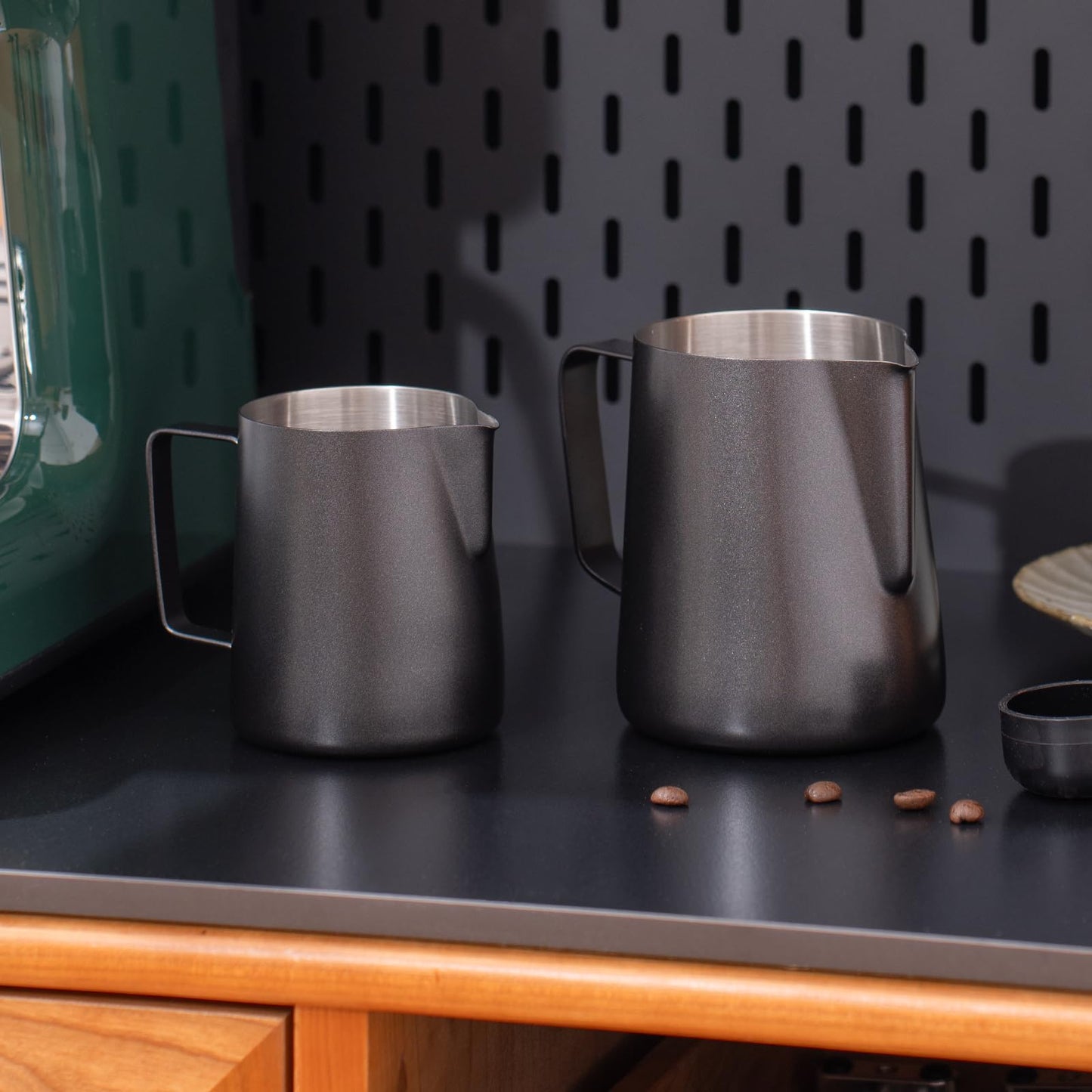 2 Pack Matte Black Milk Frothing Pitcher, 12oz/350ml & 20oz/600ml Espresso Steaming Pitcher