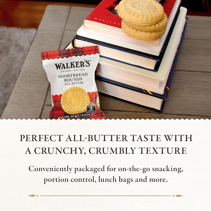 Walker's Shortbread Rounds, All-Butter Shortbread Cookies, Snack Pack, 1.2 Oz (Pack of 22)