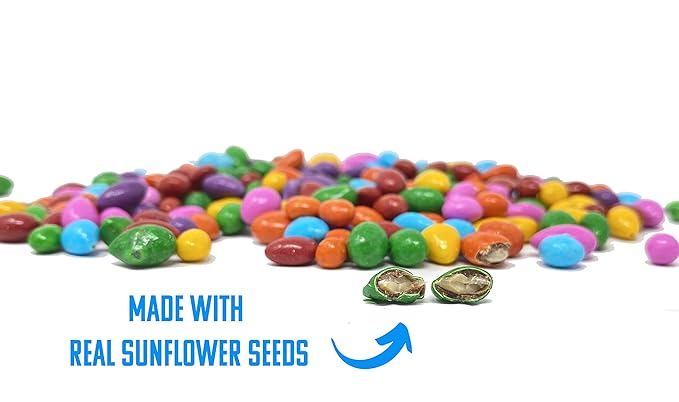 Chocolate Covered Sunflower Seeds Multicolored Candy Coated Treats - Rainbow Party Favors - Sweet and Crunchy Topping - Pack of 3