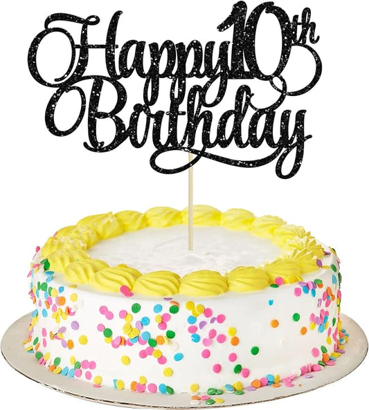 1 Pack Happy 10th Birthday Cake Topper Glitter Number 10 Ten Years Old Birthday Cake Pick Decoration for Celebrating 10th Birthday Anniversary Party Supplies Gold