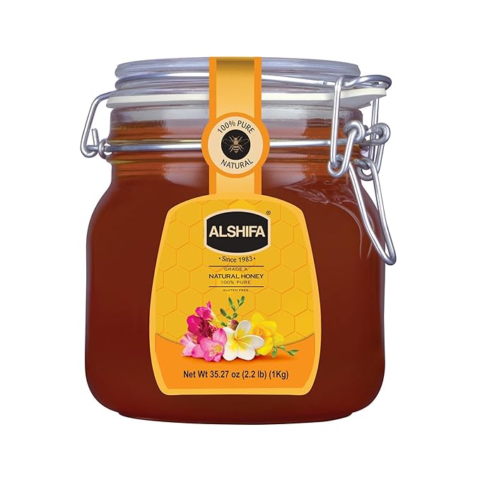 ALSHIFA Natural Honey 2.20lb (1kg) | Pack of 1 | Raw & Pure Honey Unpasteurized | 100% Pure Wildflower Honey | No Added Sugar | Glass Bottle