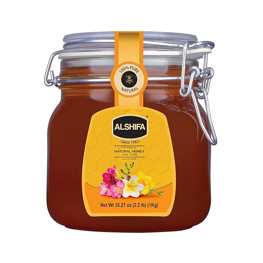 ALSHIFA Natural Honey 2.20lb (1kg) | Pack of 1 | Raw & Pure Honey Unpasteurized | 100% Pure Wildflower Honey | No Added Sugar | Glass Bottle