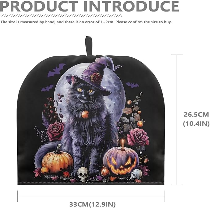 Halloween Teapot Dust Cover Tea Cozy for Teapot,Foldable Kitchen Kettle Dust Tea Pot Decorative Cover for Kitchen,Tea Cosy Jack-o'-Lantern Cat Print