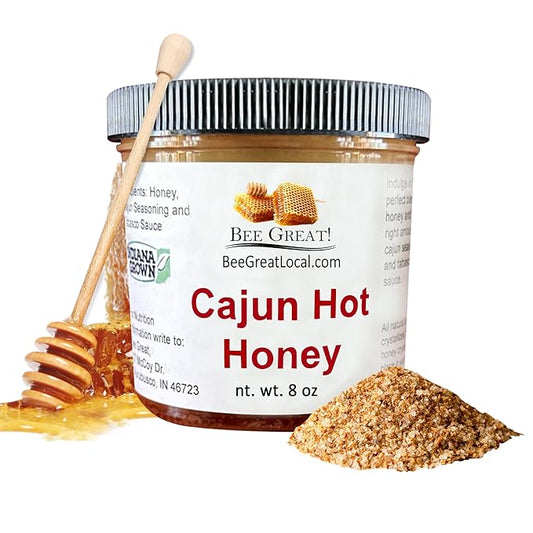 Bee Great Cajun Hot Honey – Sweet & Spicy Honey Infused with Cajun Peppers – Perfect for Pizza, Chicken & BBQ (8 oz)