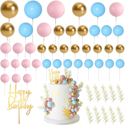 MIAHART Ball Cake Toppers Boho Grass Cake Topper Ball Cake Insert Decoration for Birthday Wedding Baby Shower Party Decorations Boho Themed Party Supplies (light blue竊똤old竊똪ight pink)