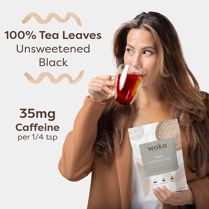 Waka Instant Black Tea Mix, Kenyan - 100% Tea Leaves, No Additives, Unsweetened Tea Powder for 50 Quarts or 200 Cups ??Easy and Quick Hot or Iced Teas (4.5oz)