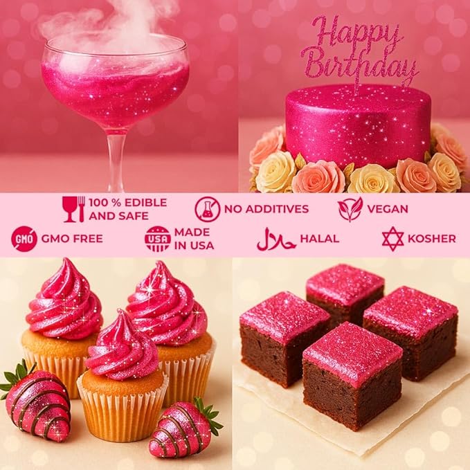 Bulk (20g) Pink Edible Glitter for Drinks | Premium Pink Edible Glitter for Cakes Drink Brew - Edible Glitter Cake Decorations for Strawberries Cocktail