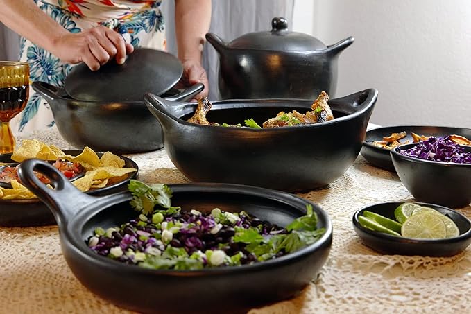 Authentic Chamba Casserole - Elegant, All-Natural Black Clay Casserole for Braising, Baking and Serving Paella, Stews and More - Stovetop & Oven Safe ??Handmade in Colombia