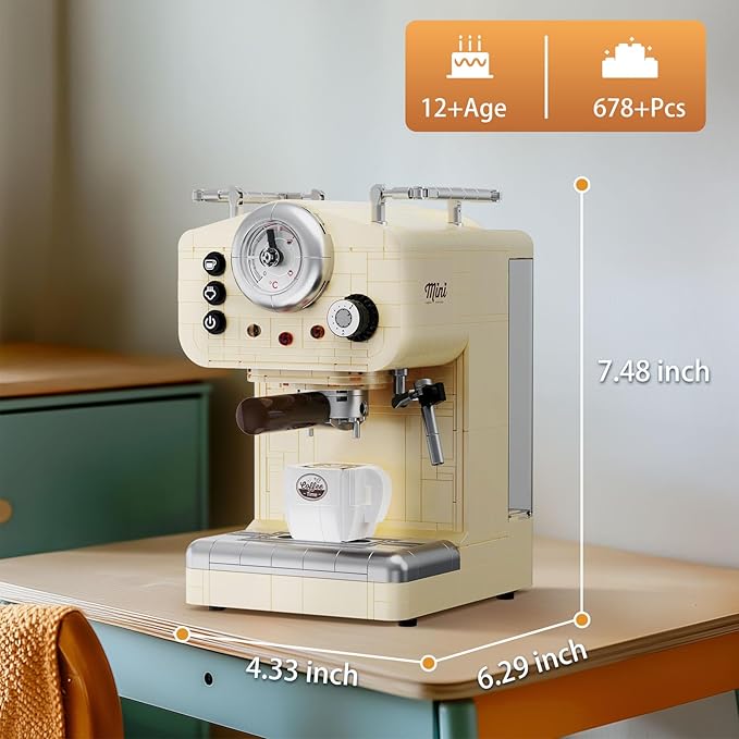 Retro Coffee Machine Building Set for Adults Boys Girls (678 Piece), Classic Semi-automatic Espresso Model Home Office Collection, Vintage Coffee Blocks Toy, Gifts for Building Blocks Lover